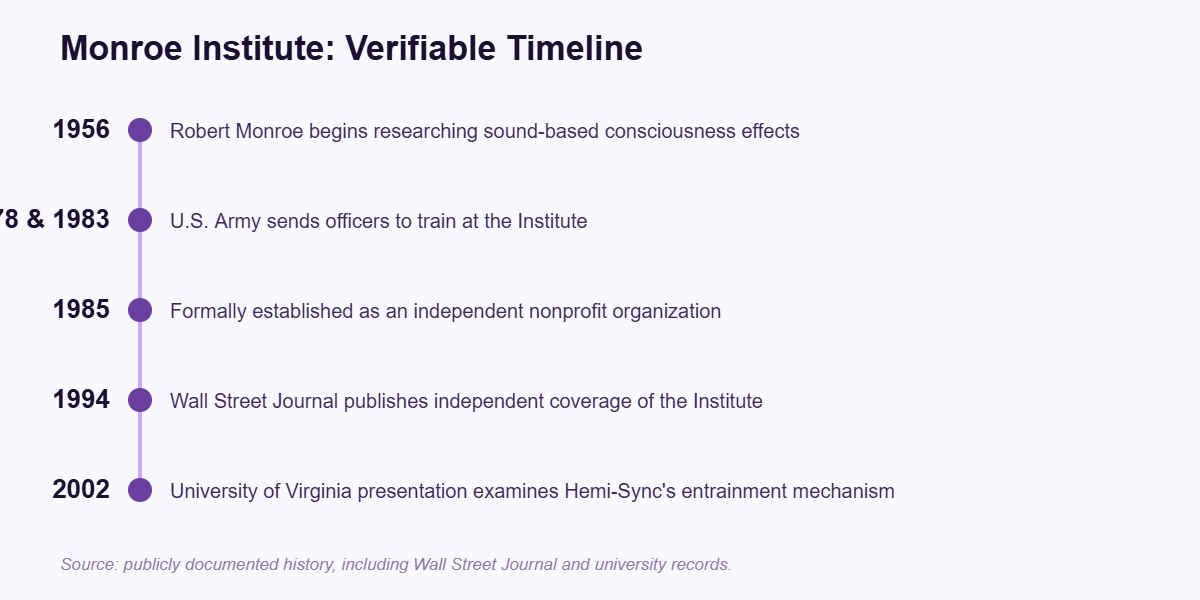 Monroe Institute verifiable history timeline