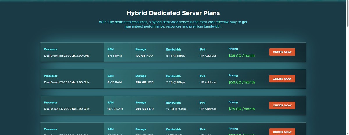 RackNerd hybrid dedicated server plans starting at $39 per month
