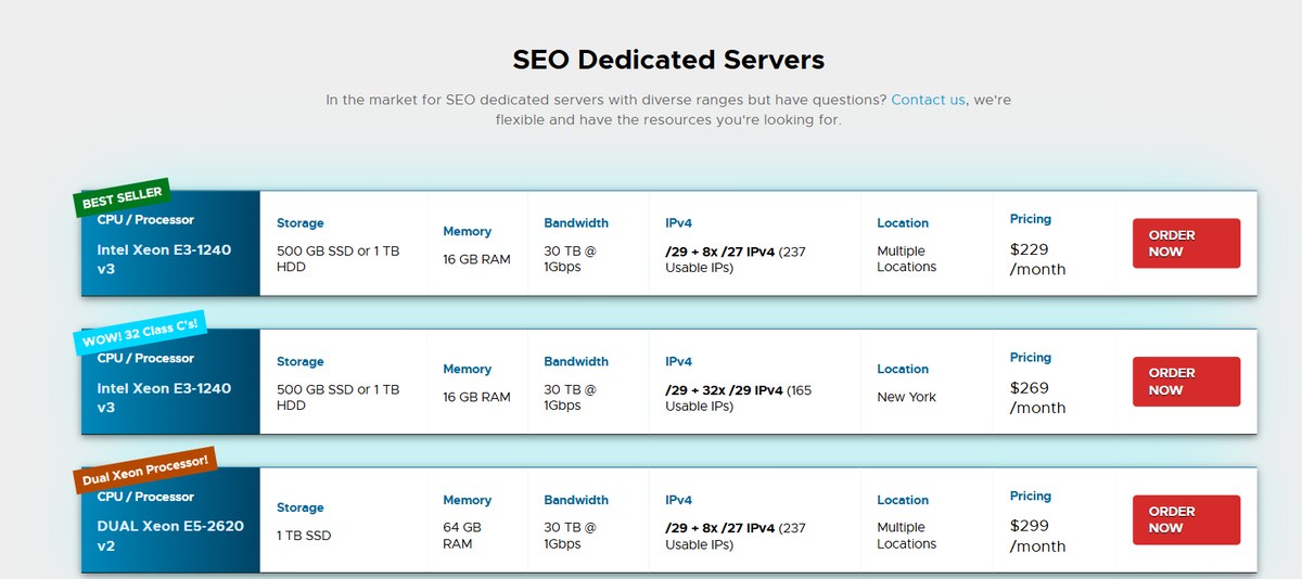 RackNerd SEO dedicated servers with bulk IPv4 allocations and usable IP counts