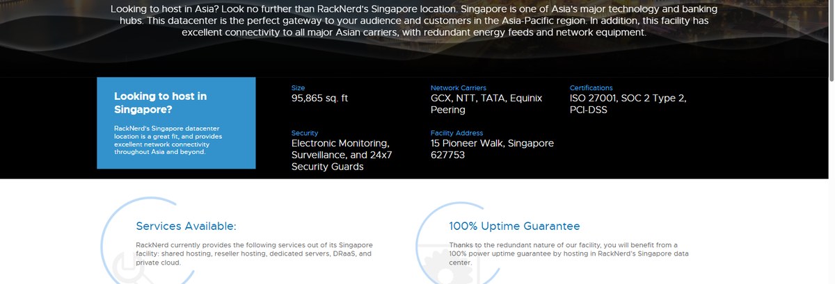 RackNerd Singapore datacenter specifications and Asia-Pacific connectivity