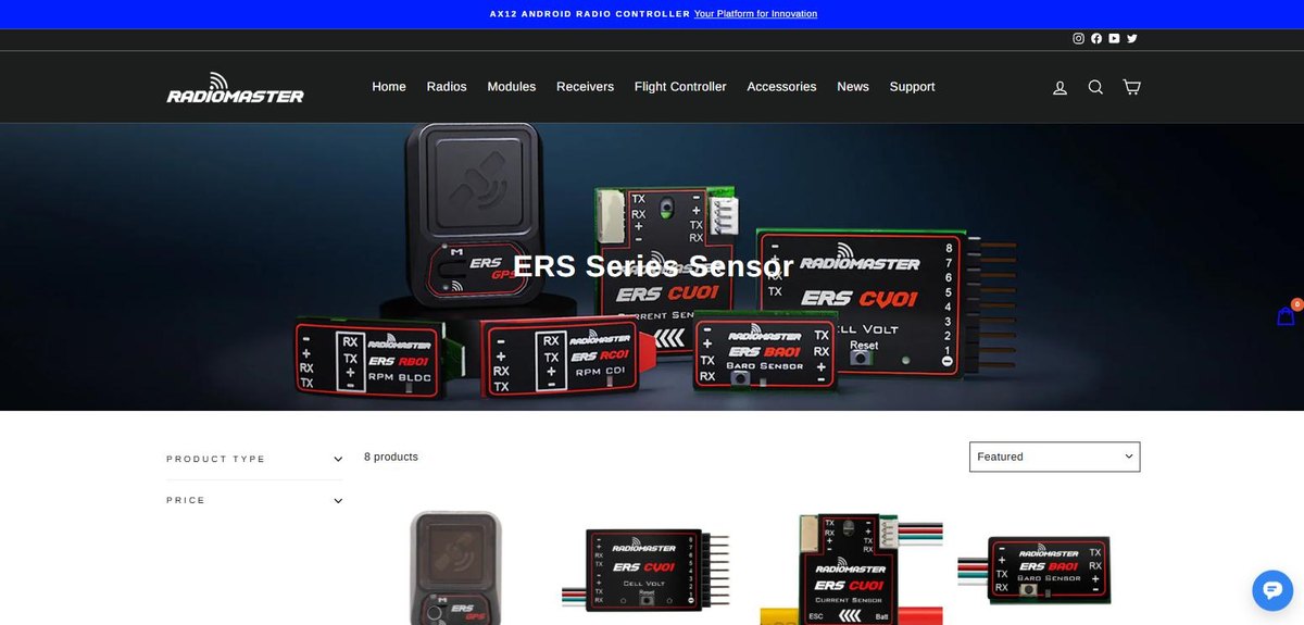 RadioMaster ERS series telemetry sensors including GPS cell voltage current and baro