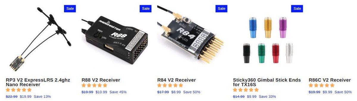 RadioMaster receiver specials with RP3 V2 R88 V2 R84 V2 and R86C V2 discounts