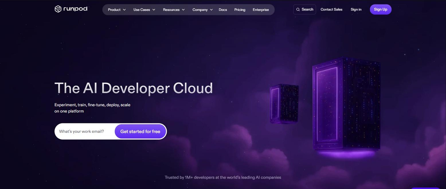 RunPod AI Developer Cloud homepage