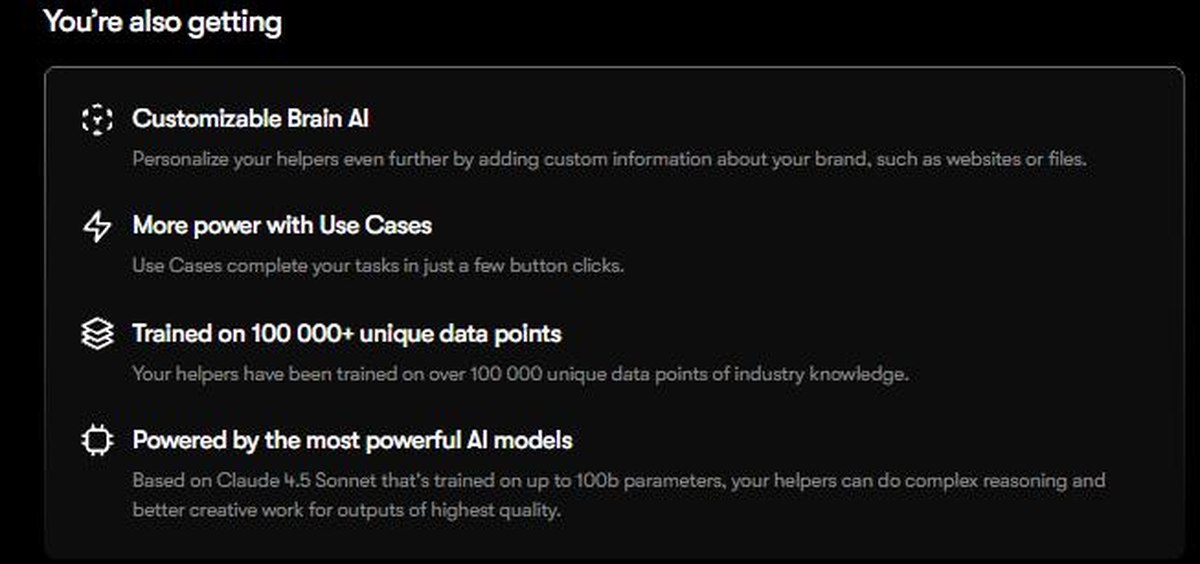 Sintra AI features customizable Brain AI Use Cases 100000 data points and Claude 4.5 Sonnet