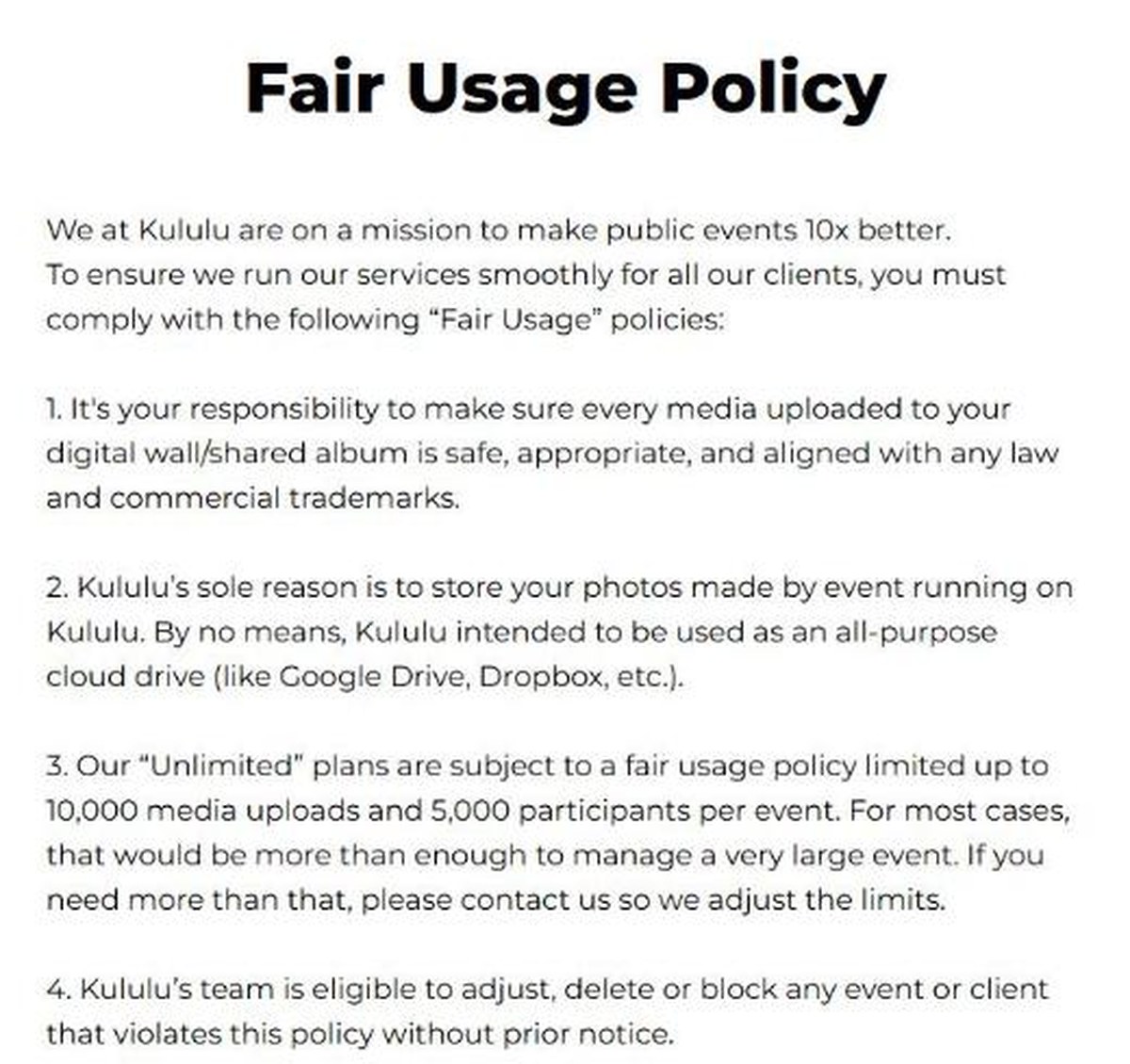 Kululu photo sharing fair usage limits