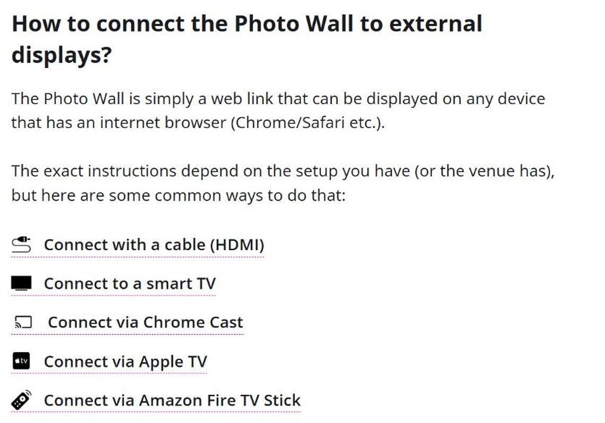 Kululu photo sharing Photo Wall connection options