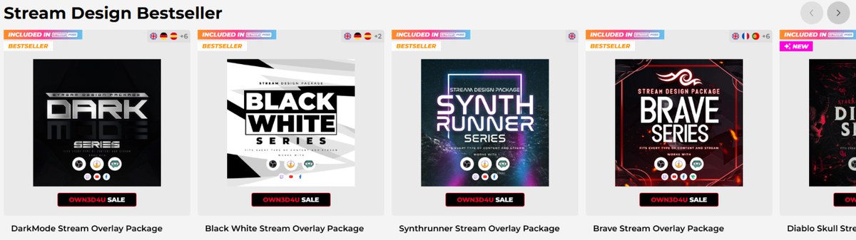 Bestselling OWN3D overlays stream design packages in the shop