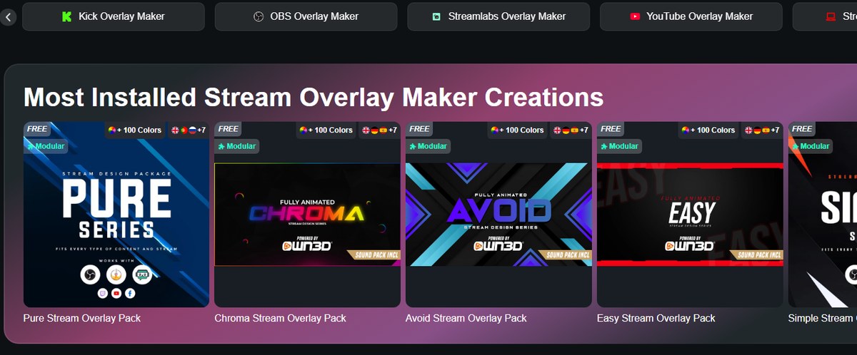 Free overlay packs inside the OWN3D Pro Stream Overlay Maker